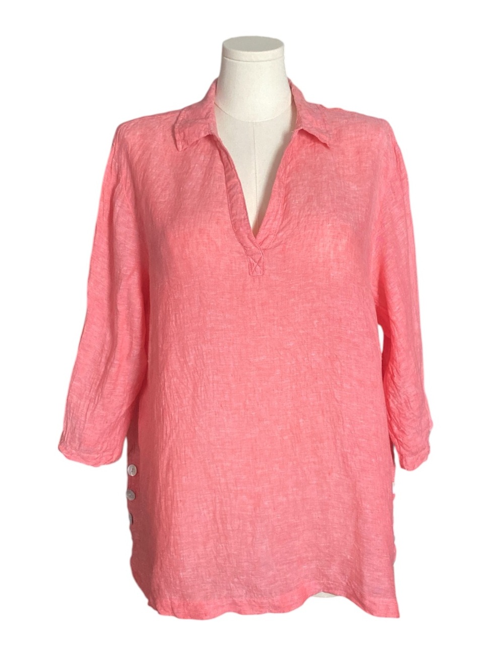 Tahari Women Light Blue 100% Linen Coastal Resort Beach Relaxed Tunic Top Sz 2X - Picture 2 of 10